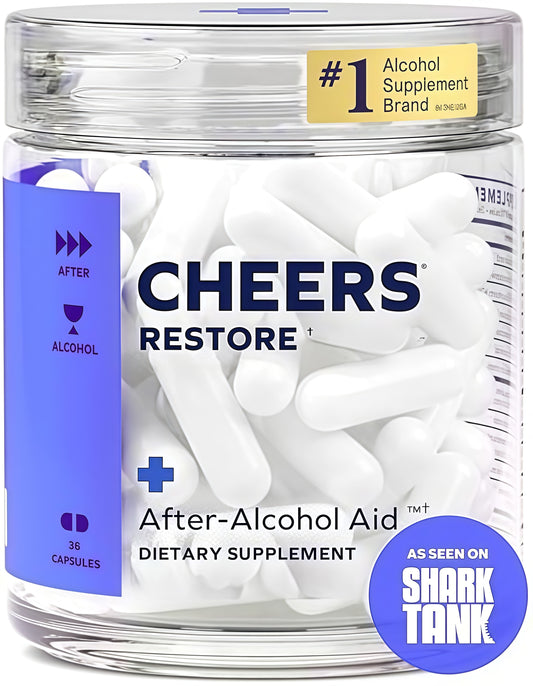 Cheers Restore | Supplement with DHM + L-Cysteine | Feel Better After Drinking & Support Your Liver | 12 Doses | Dihydromyricetin, Cysteine, Milk Thistle, Prickly Pear, B-Vitamins, Ginger