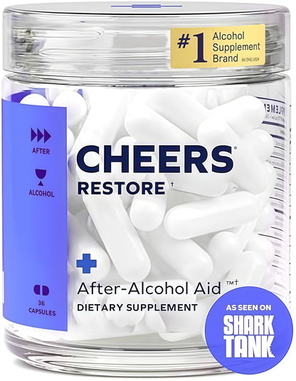Cheers Restore | Supplement with DHM + L-Cysteine | Feel Better After Drinking & Support Your Liver | 12 Doses | Dihydromyricetin, Cysteine, Milk Thistle, Prickly Pear, B-Vitamins, Ginger